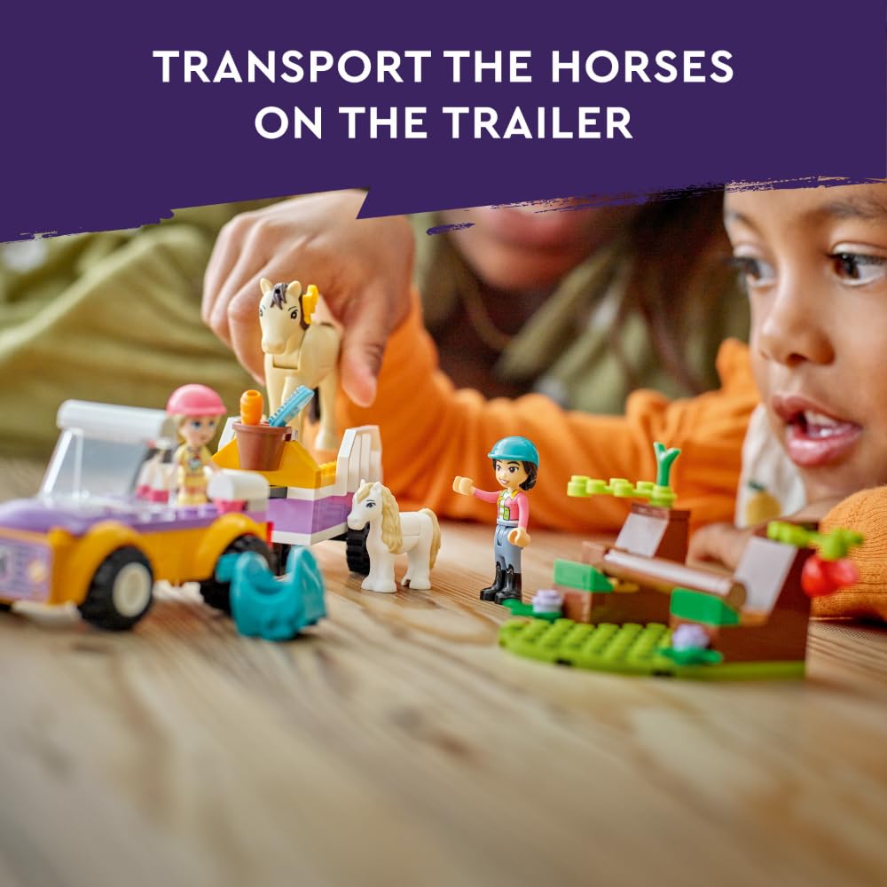 LEGO Friends Horse and Pony Trailer Playset, Building Toy for Kids, Creative Play Gift with Liann and Zoya Characters and 2 Animal Figures, Toy for 4