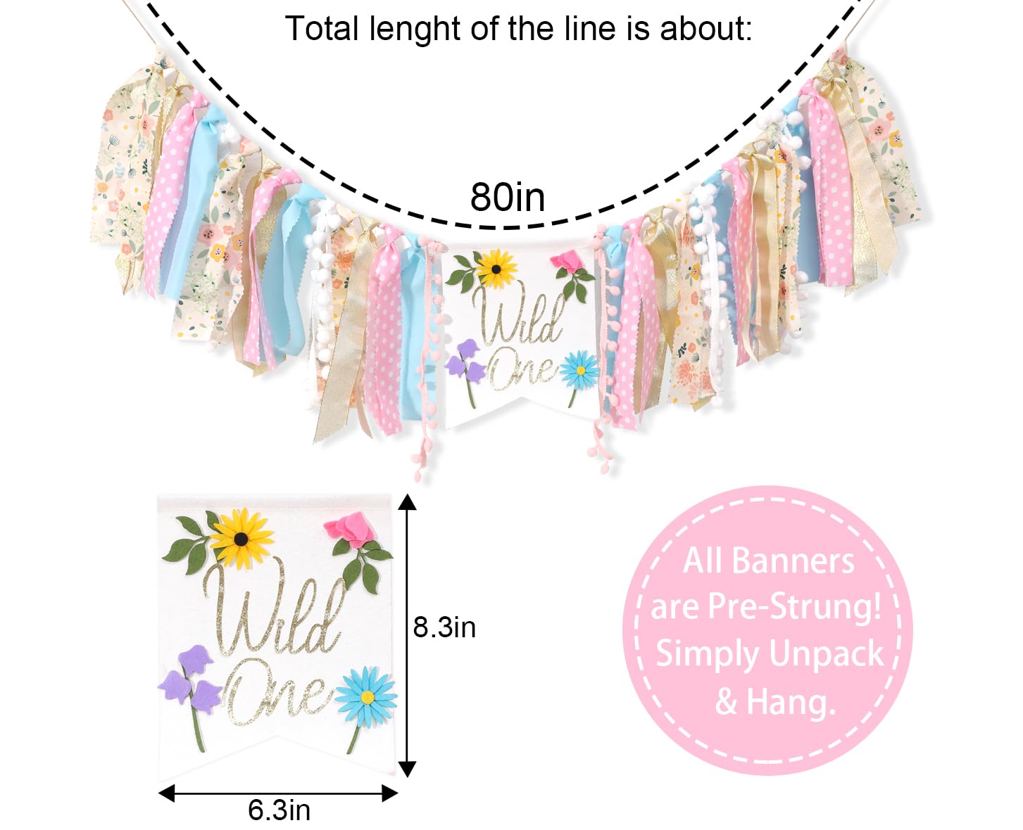 Wild flower High Chair Banner - Girls WildOne 1st Birthday Decoration, Floral Theme Highchair Banner, Our Little Wild flower Is Turning One Birthday