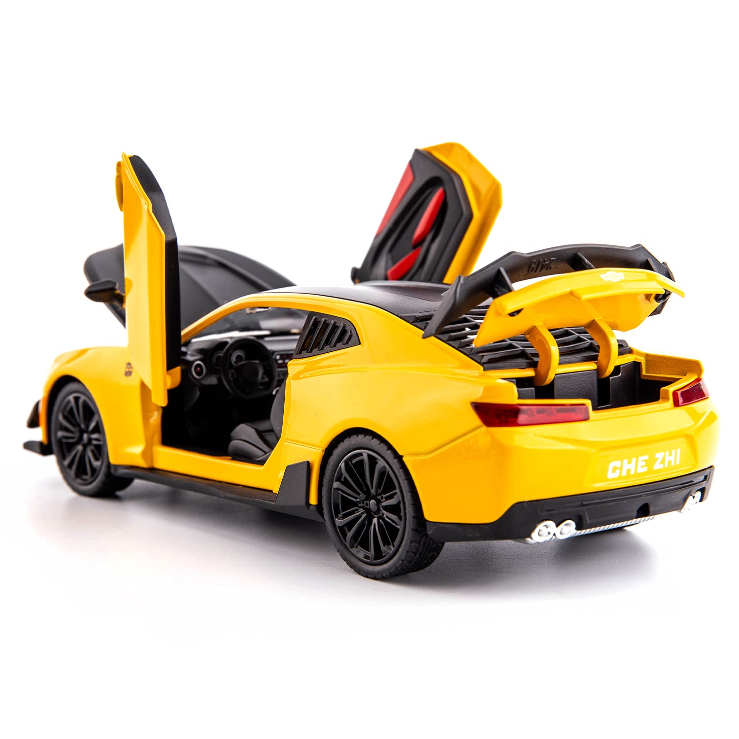 BDTCTK 1/24 Bumblebee Car Model Toy Zinc Alloy Casting Pull Back Car Sound and Light Toys for Kids Boy Girl Gift (Yellow)