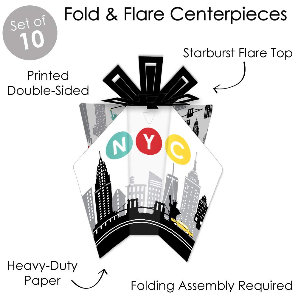 Big Dot of Happiness NYC Cityscape - Table Decorations - New York City Party Fold and Flare Centerpieces - 10 Count