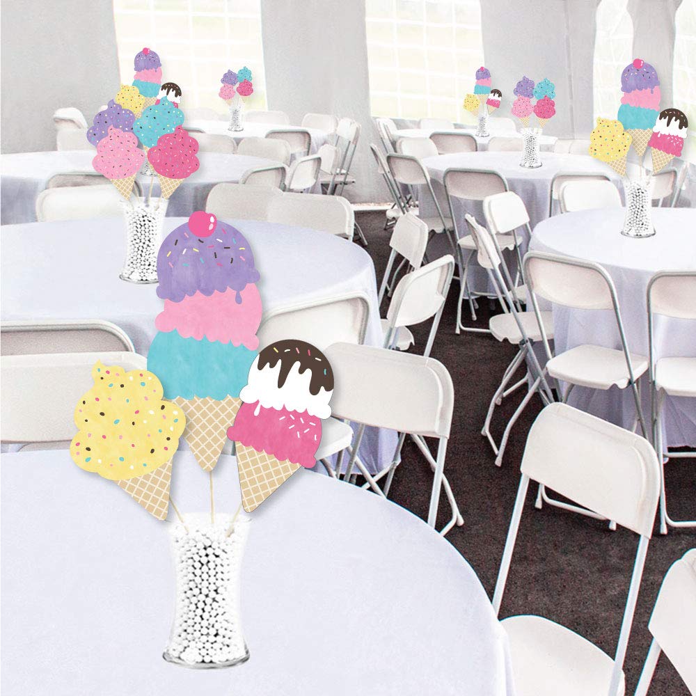 Big Dot of Happiness Scoop Up the Fun - Ice Cream - Sprinkles Party Centerpiece Sticks - Showstopper Table Toppers - 35 Pieces