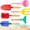 UMUACCAN Beach Toys for Kids,Beach Sand Toys, 8'' Metal Sandbox Toys with Sturdy Wooden Handle,Safe Beach Gardening Set,Spoon, Fork, Trowel, Rake