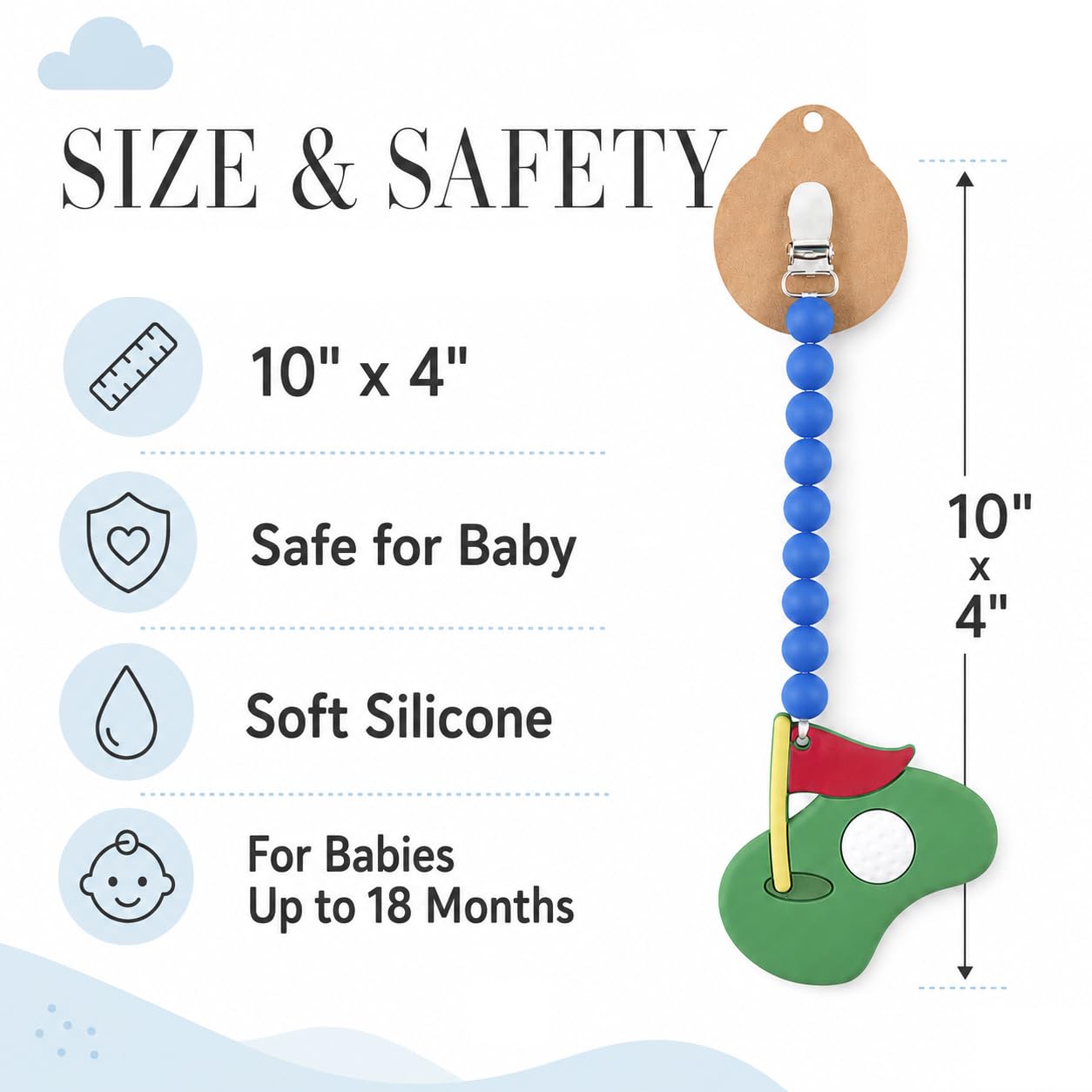 Mud Pie Golf Clip On Teether, Silicone Baby Teether Toy for Infant Teething Relief, Baby Teething