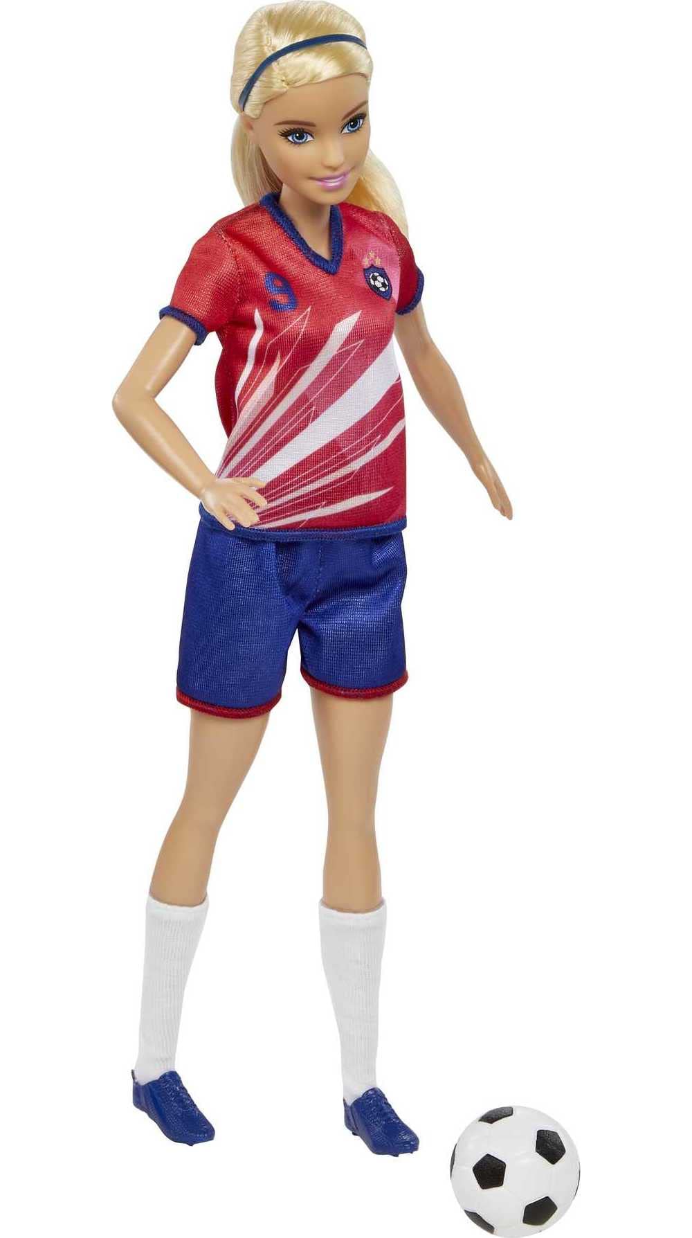 Barbie Careers Fashion Doll & Accessory, Soccer Player with Blonde Ponytail, #9 Uniform, Tall Socks, Cleats & Ball