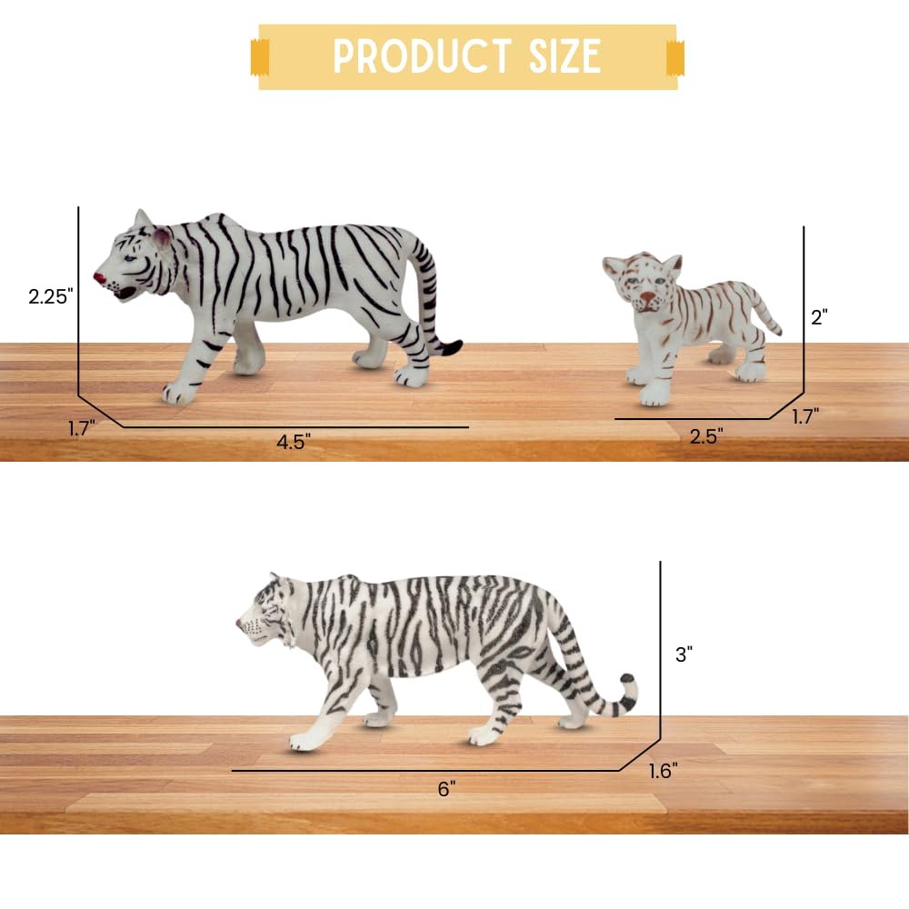 ZAGA Toys White Bengal Tigers and Cub | 3-Piece Hand-Painted Wildlife Figurine Set | Realistic White Tigers Displays Winter Décor and Collectible