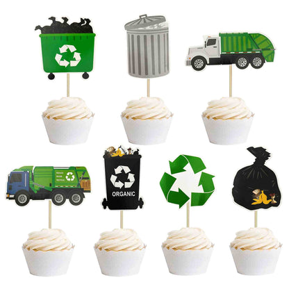 Garbage Truck Birthday Party Supplies Garbage Truck Cupcake Toppers for Trash Garbage Truck Party Supplies