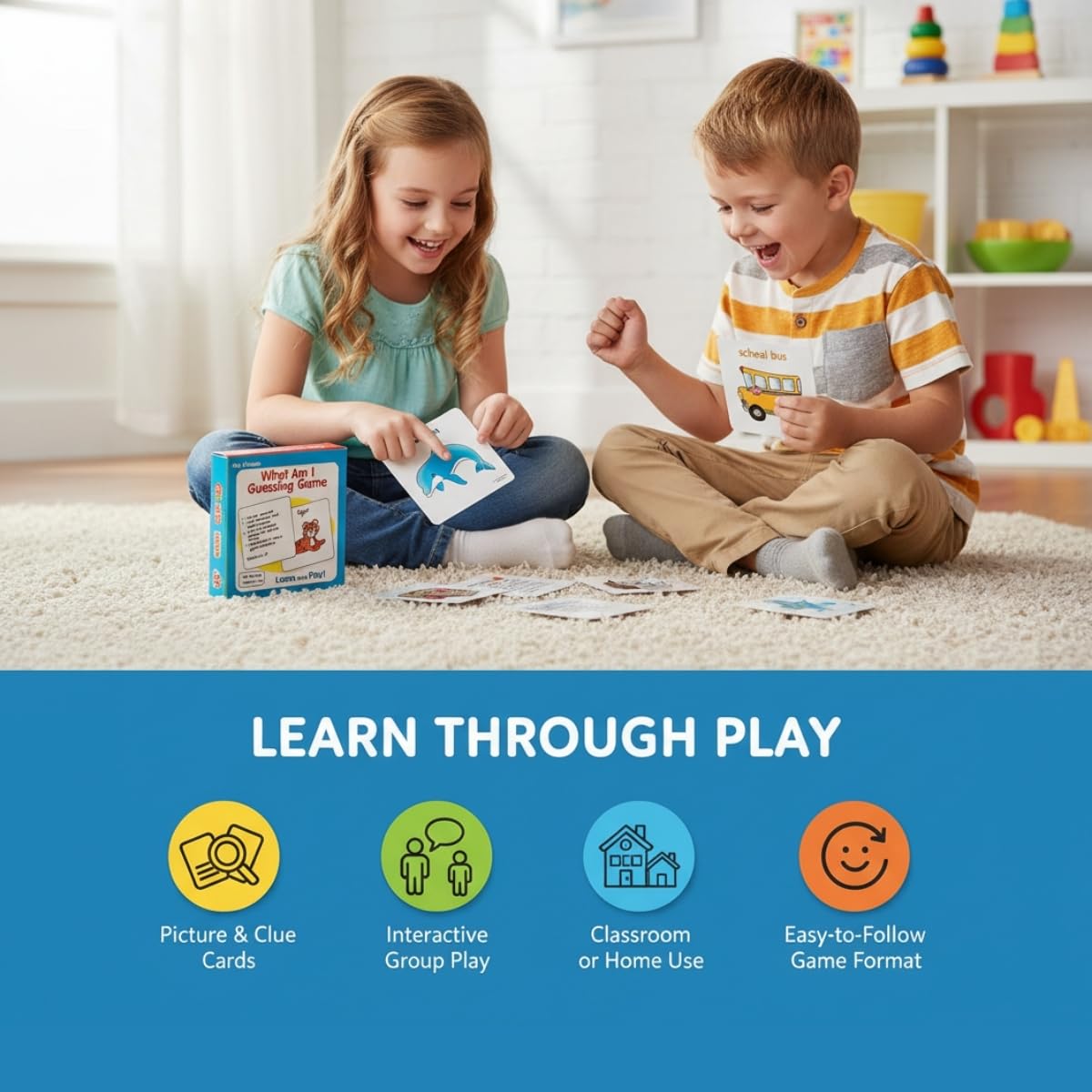 Fun Express What Am I Guessing Card Game - Set Educational Learning Activity for Kids Perfect for Enhancing Critical Thinking and Problem-Solving