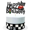 Race Car Birthday Cake Topper - Black Happy Birthday Cake Topper for Chequered Flag/Racing Car Themed Kids Boys Girls 1st 2nd 3th 4th 5th 6th 7th