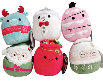 Squishmallows 2024 Christmas Moose, Snowman, Tree, Giftbag, Mr&Mrs Santa Plush Dolls, 5" Mini, Set of 6