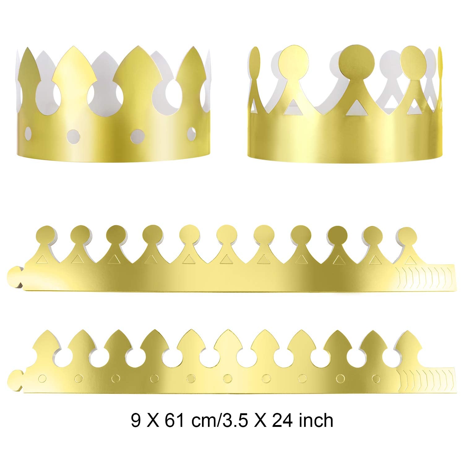 JOVITEC 24 Pcs Gold Paper Crowns Golden King Crown Foil Gold Hat for Birthday Celebration Baby Shower Photo Props