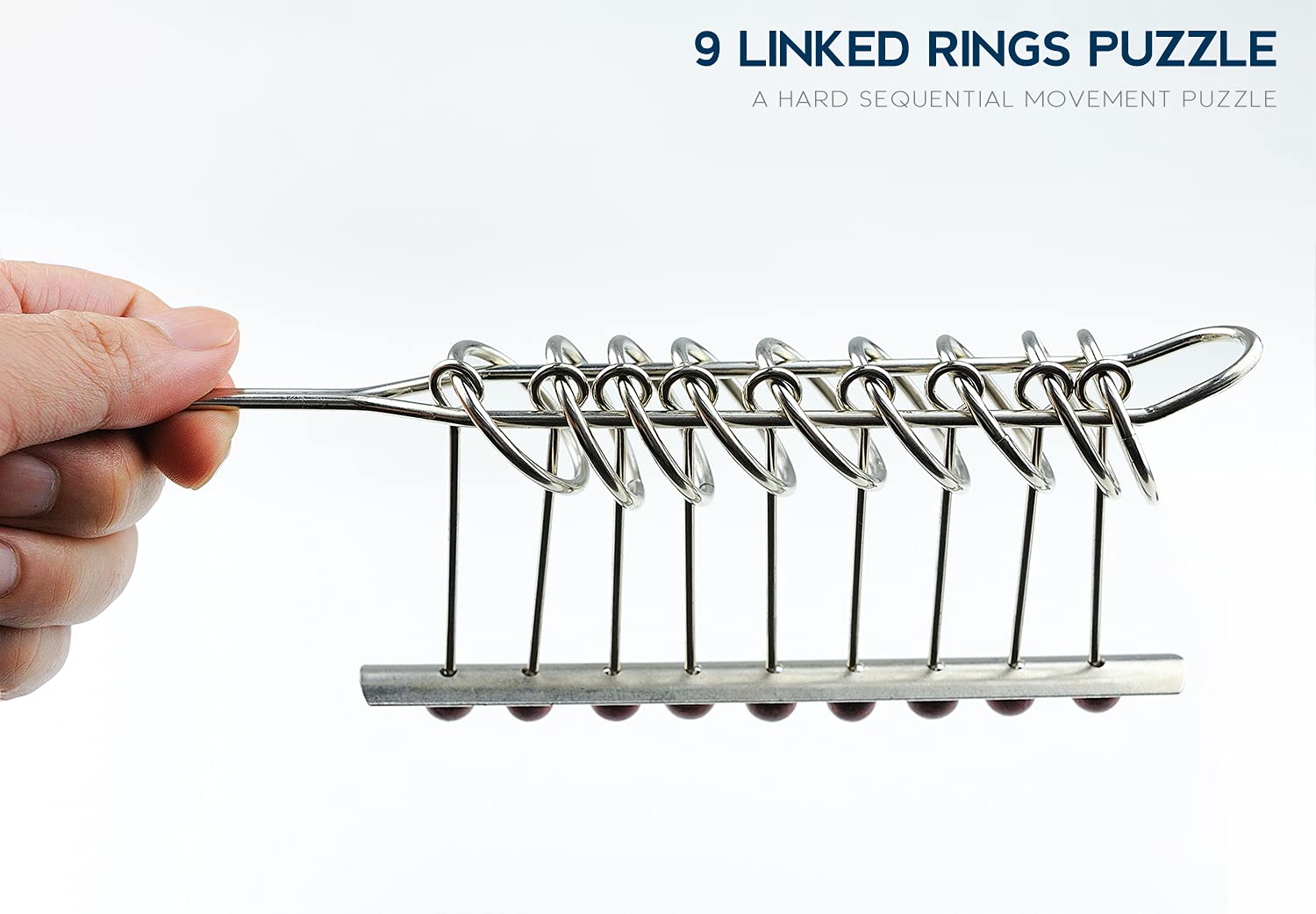 KAILIMENG 9 Linked Rings Metal Puzzle - Adult Hard Puzzle - Brain Teasers Mind Game for Adults - Classical Handheld IQ Trick Toy