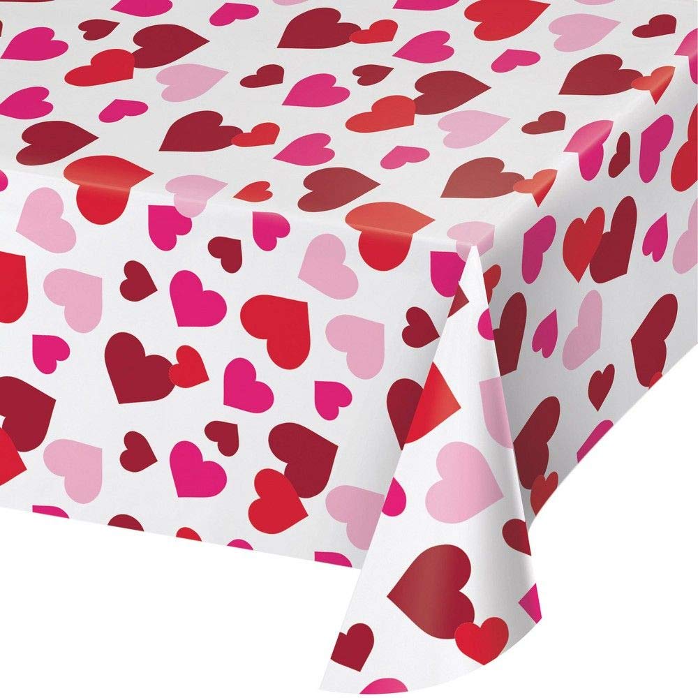Creative Converting 328276 Pink And Red Hearts Valentines Plastic Tablecloth
