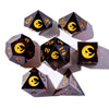 The Crooked Moon Sharp Resin Dice Set - 7-Piece Engraved TTRPG Dice with Golden Moon Design | Premium Polyhedral Dice for Tabletop RPGs & Collectors