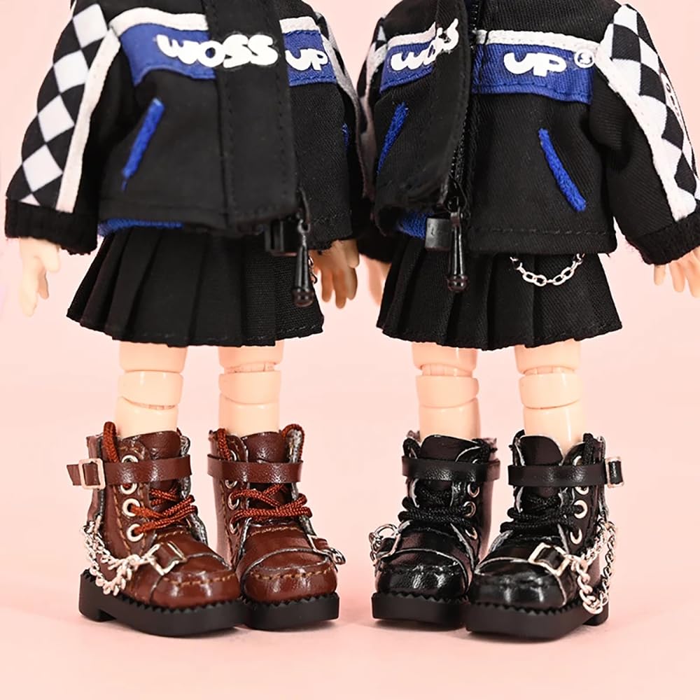XiDonDon Doll Shoes Cool Chain Boots for Ob11,DDF,Body9,1/12 BJD,GSC Doll Accessories BJD Toys Shoes (Black)