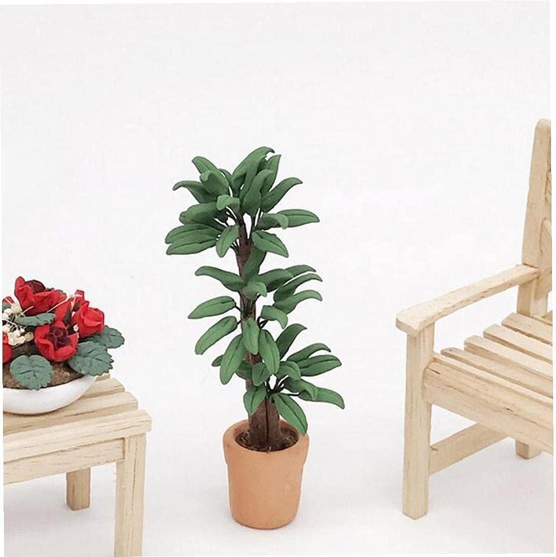 Green Cute Dollhouse Flower Bonsai 1:12 Dollhouse Miniature Plant in Pot Micro Landscape DIY Craft Garden Ornament Lightweight Decorative, Decorations