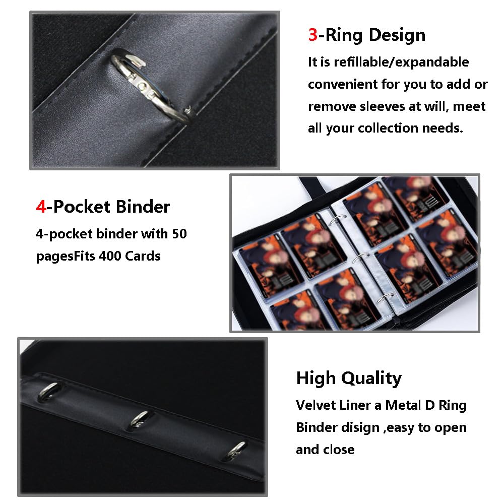 Baseball Card Binder, Collectible Trading Card Albums for 4 Pockets Trading Card Accessories Folder, 400 Pocket Sports Card Binder for Baseball Card