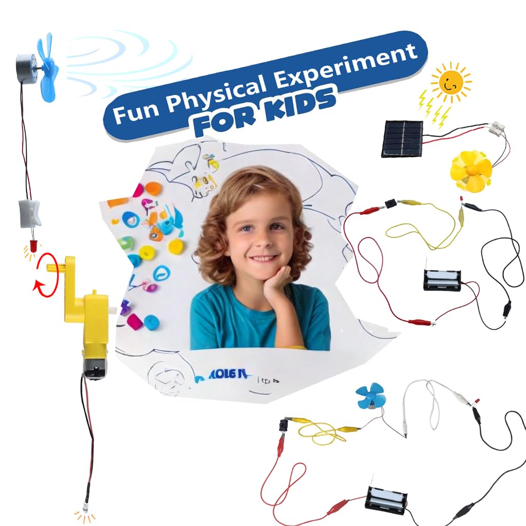 Delinx Fun Physics Science Experiment Kit: Windmill & Hand-cranked Generator, Solar Power, Basic Electric Circuit Learning, DIY Educational STEM