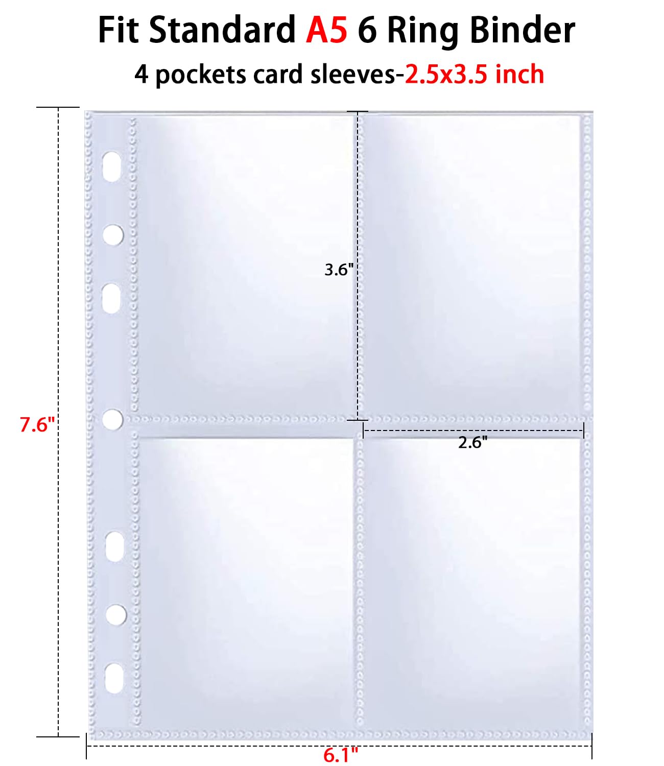 40 Pack 320 Pockets 6 Ring A5 Binder Sleeves,2.5x3.5”Photocard Sleeves,Double-Sided 4 Pocket Kpop Photocard Page Protector,Ultra-Clear Trading Card