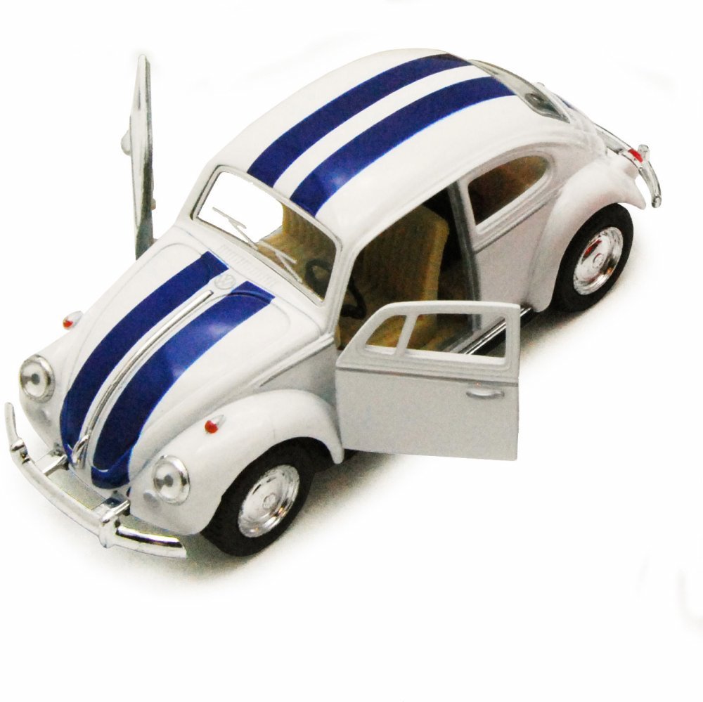 KiNSMART - 1967 Volkswagen Classic Beetle 5 Inch 1:32 Scale Die Cast Metal Model Toy Set Of 4 w/ Racing Strips