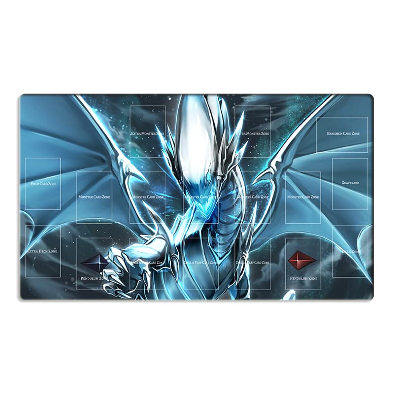 New Mlikemat Playmat Blue-Eyes White Dragon OCG TCG Mat Game Play Mat with Zones + Free Bag