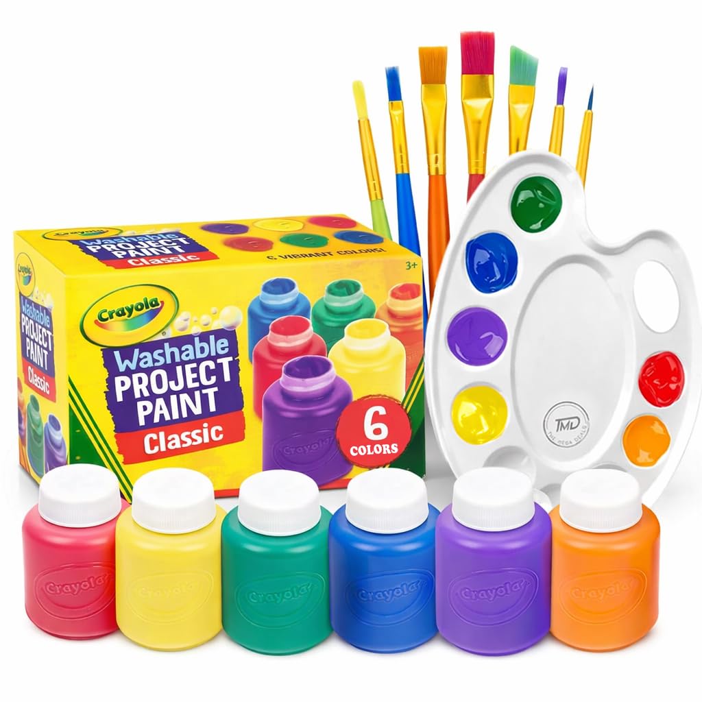 Kids Painting Set, Washable Paint for Kids 6 Colors, 7 Paintbrushes, Paint Palette, Non-Toxic Toddler Painting Set 2 oz Each, Tempera Paints for Art