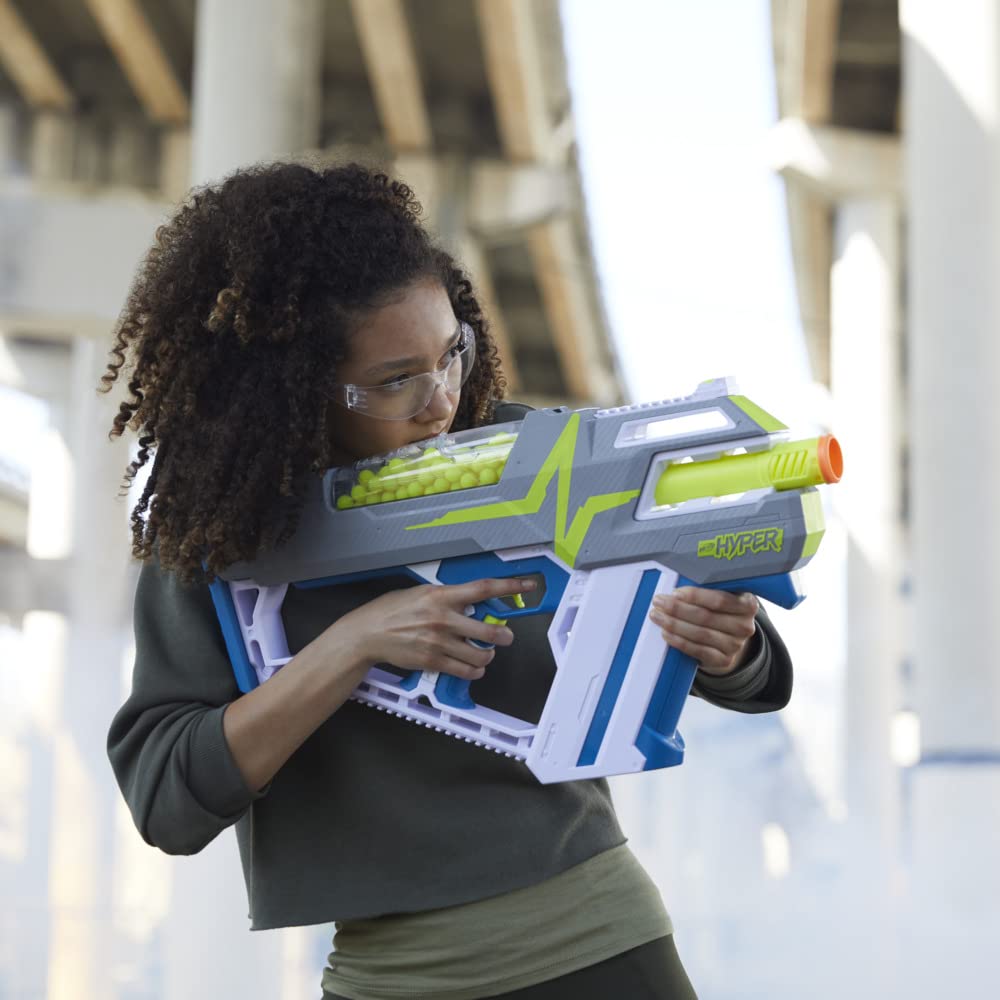 Nerf Hyper Mach-100 Fully Motorized Blaster, 80 Hyper Rounds, Eyewear, Up to 110 FPS Velocity, Easy Reload, Holds Up to 100 Rounds