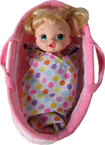 Pastel Polka Dot Baby Doll Bed 15" | Bassinet and Carrier for Dolls