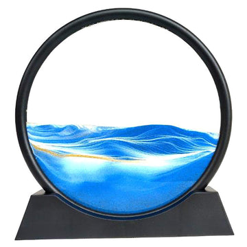 12 Inch Large Flowing 3D Natural Landscape Dynamic Art - Round Glass Deep Sea Sand Painting for Home Decoration, Blue