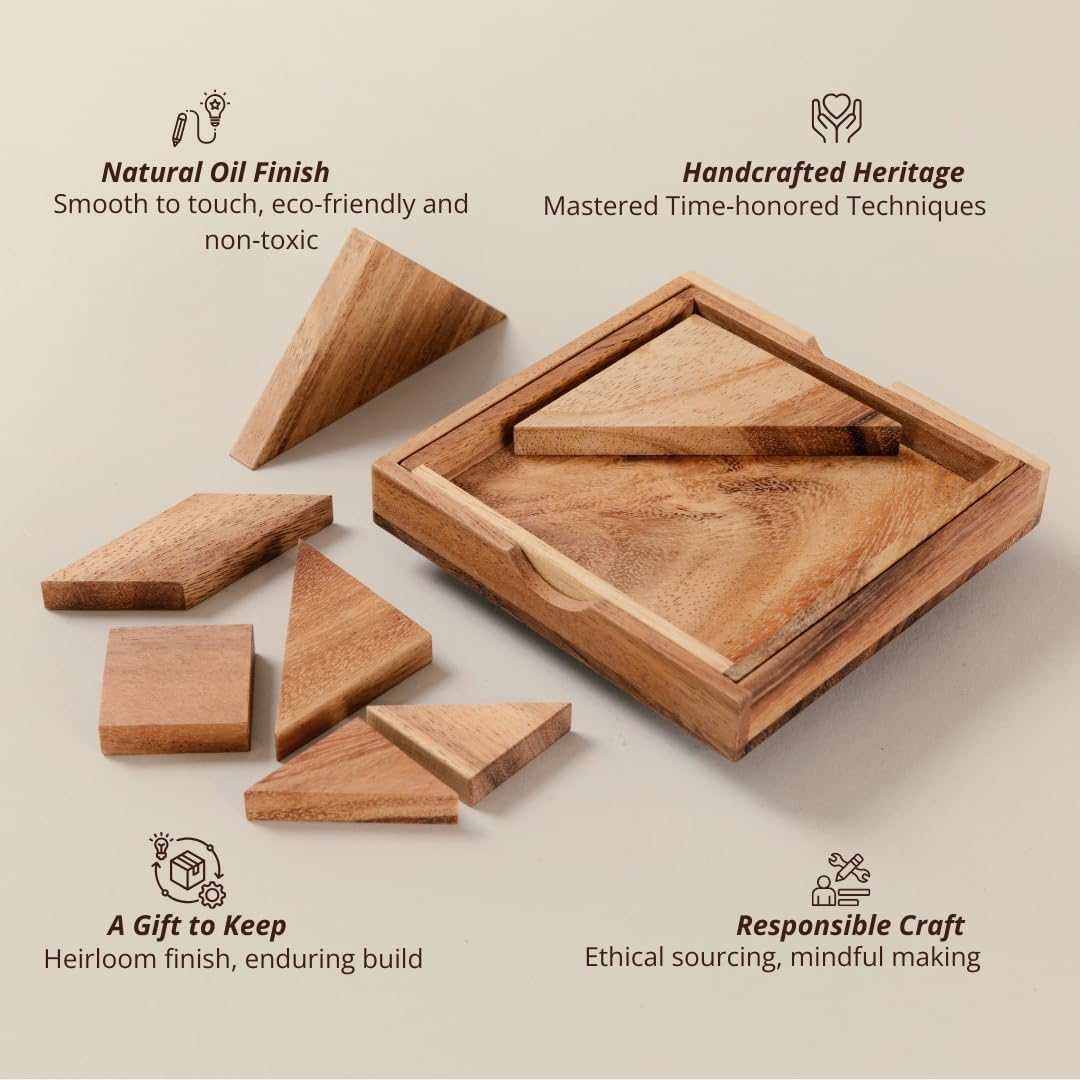 Premium Tangram Board Set - 7-Piece Adult Geometry Puzzle, Executive Desk Brain Teaser, Minimalist Display Tray, Luxury Gift for Men & Women