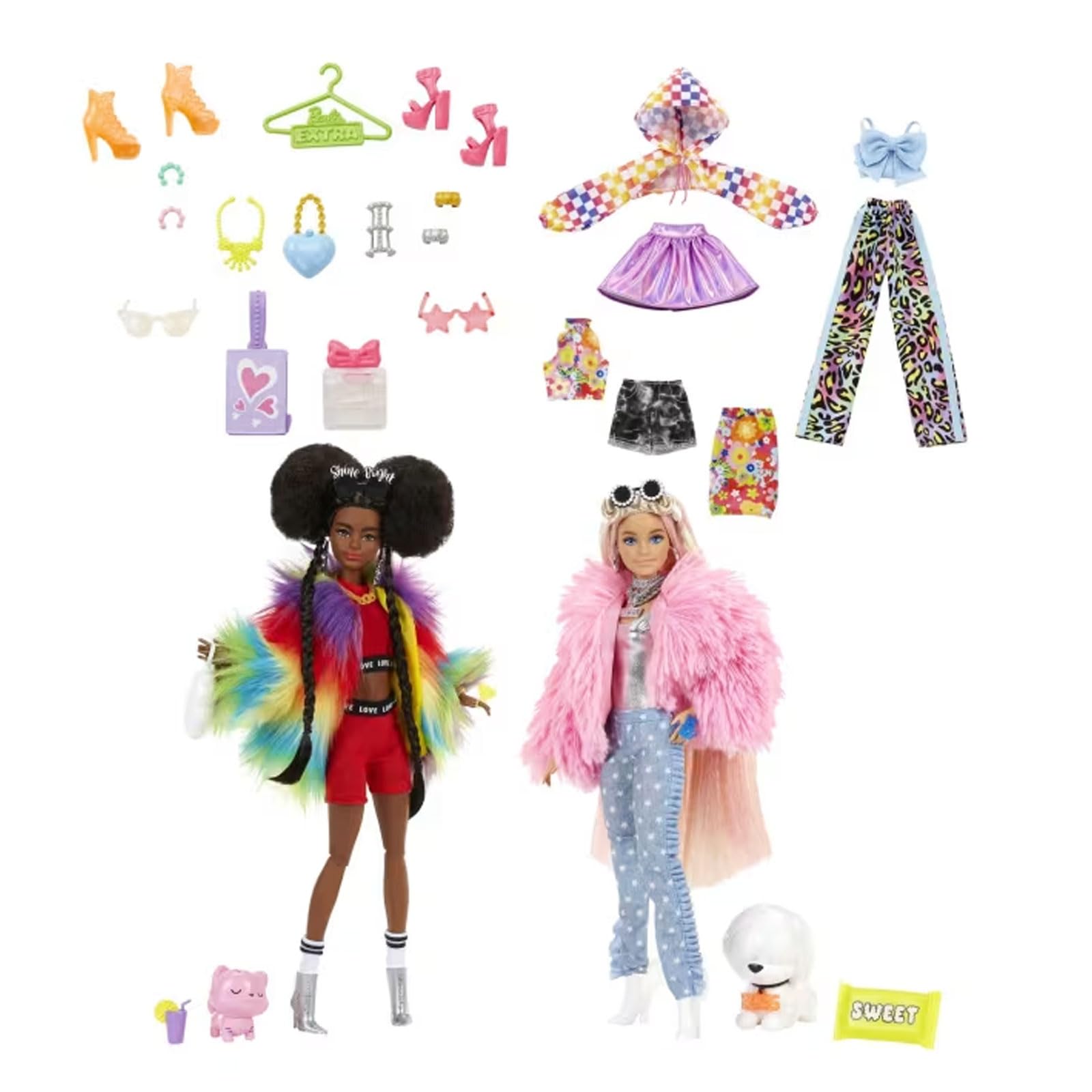 Barbie Mattel HKB01 Extra Convertible with 2 Dolls with Pets and 14 Accessories
