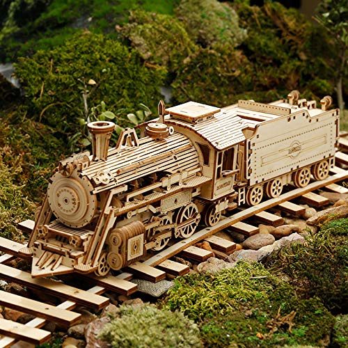 Hands Craft DIY 3D Wooden Puzzle - Prime Steam Express Train Laser Cut Assembly 1:80 Scale Model Building Kit Brain Teaser Educational STEM Toy Adults