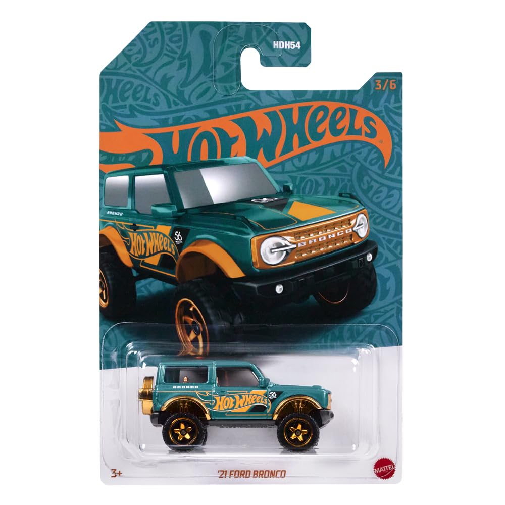 Hot Wheels Collectible Die-Cast Vehicle - '21 Ford Bronco Sport Utility Car - Teal and Gold - HDH54-3/6