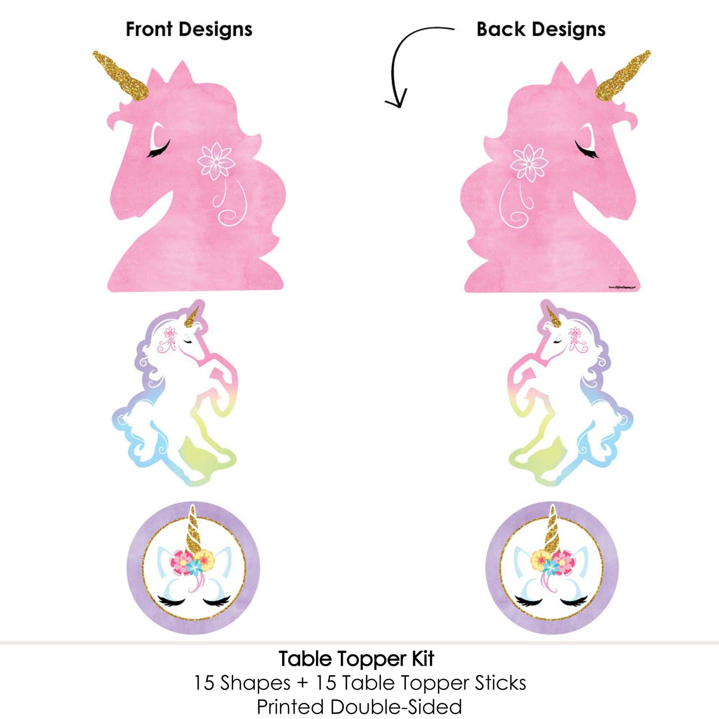 Big Dot of Happiness Rainbow Unicorn - Magical Unicorn Baby Shower or Birthday Party Centerpiece Sticks - Table Toppers - Set of 15