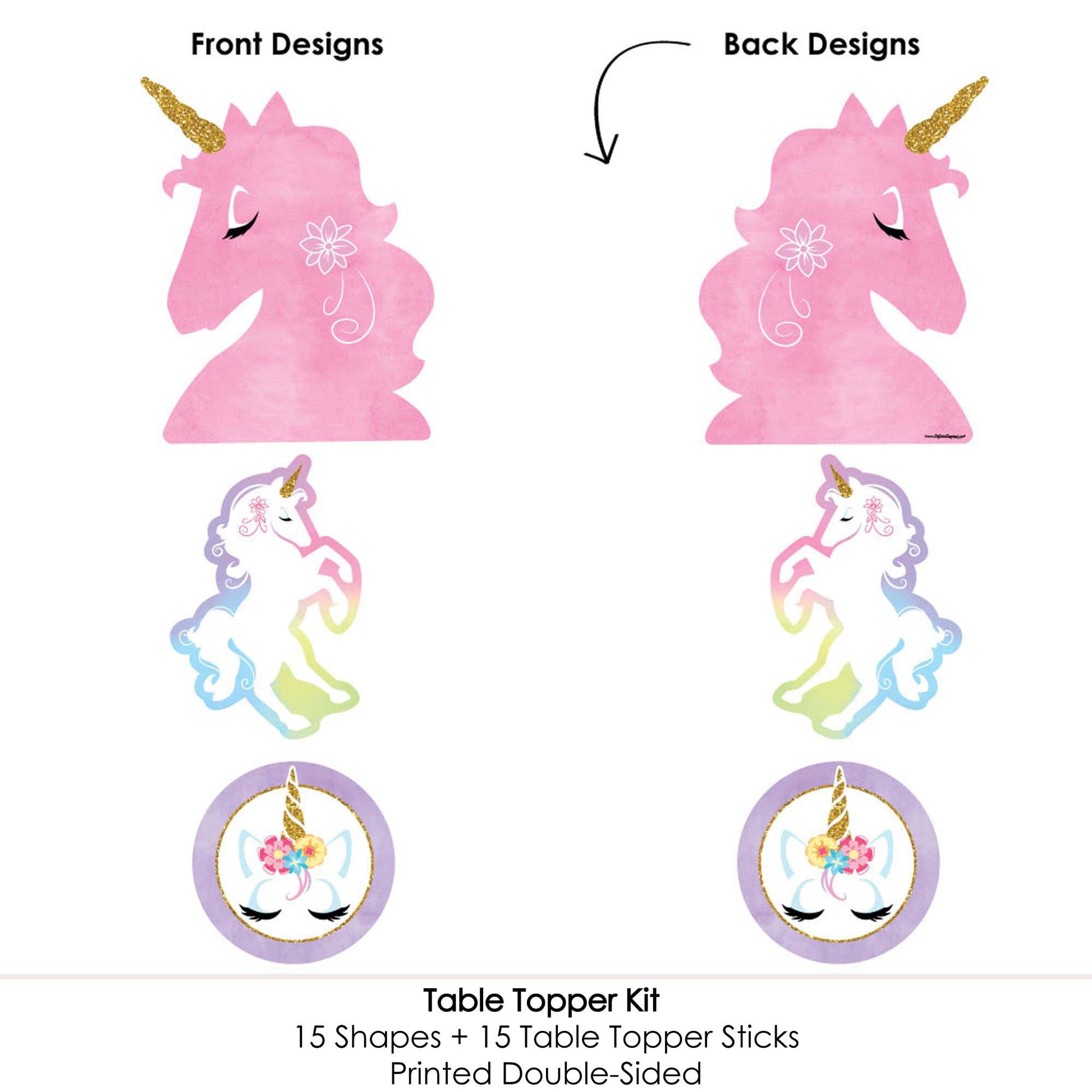 Big Dot of Happiness Rainbow Unicorn - Magical Unicorn Baby Shower or Birthday Party Centerpiece Sticks - Table Toppers - Set of 15