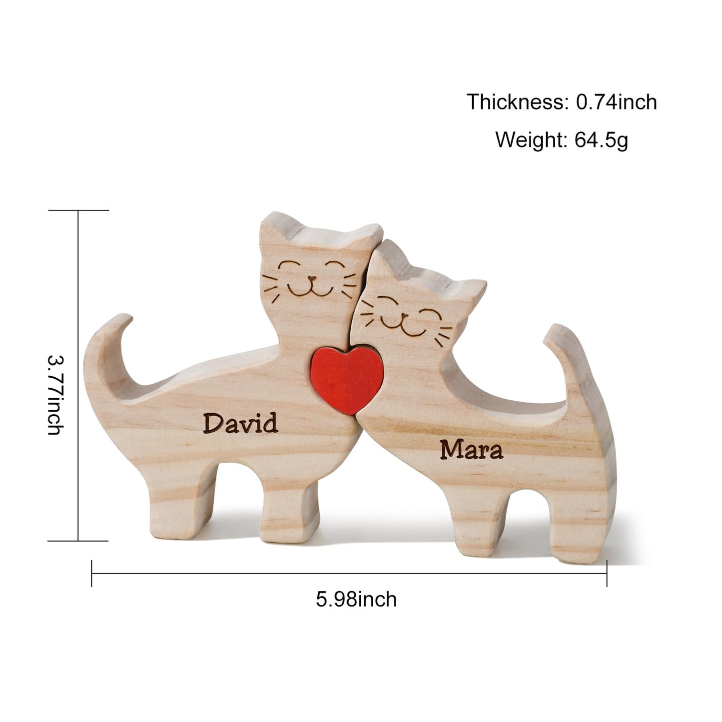 LucySky Personalized Wooden Cat Puzzle with 2-6 Family Names, Personalized Wooden Puzzle, Customized Decor Gift for Mother's Day, Father's Day