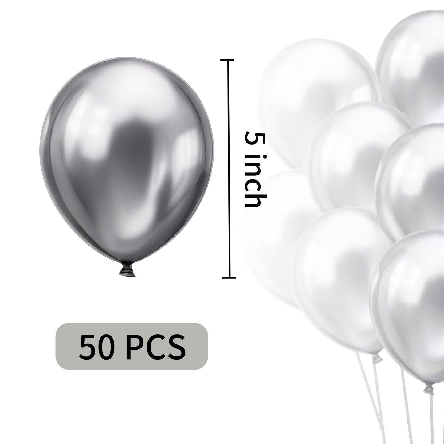 Ztikug 50pcs Silver Metallic Balloons 5 Inch Latex Balloons for Birthday Party