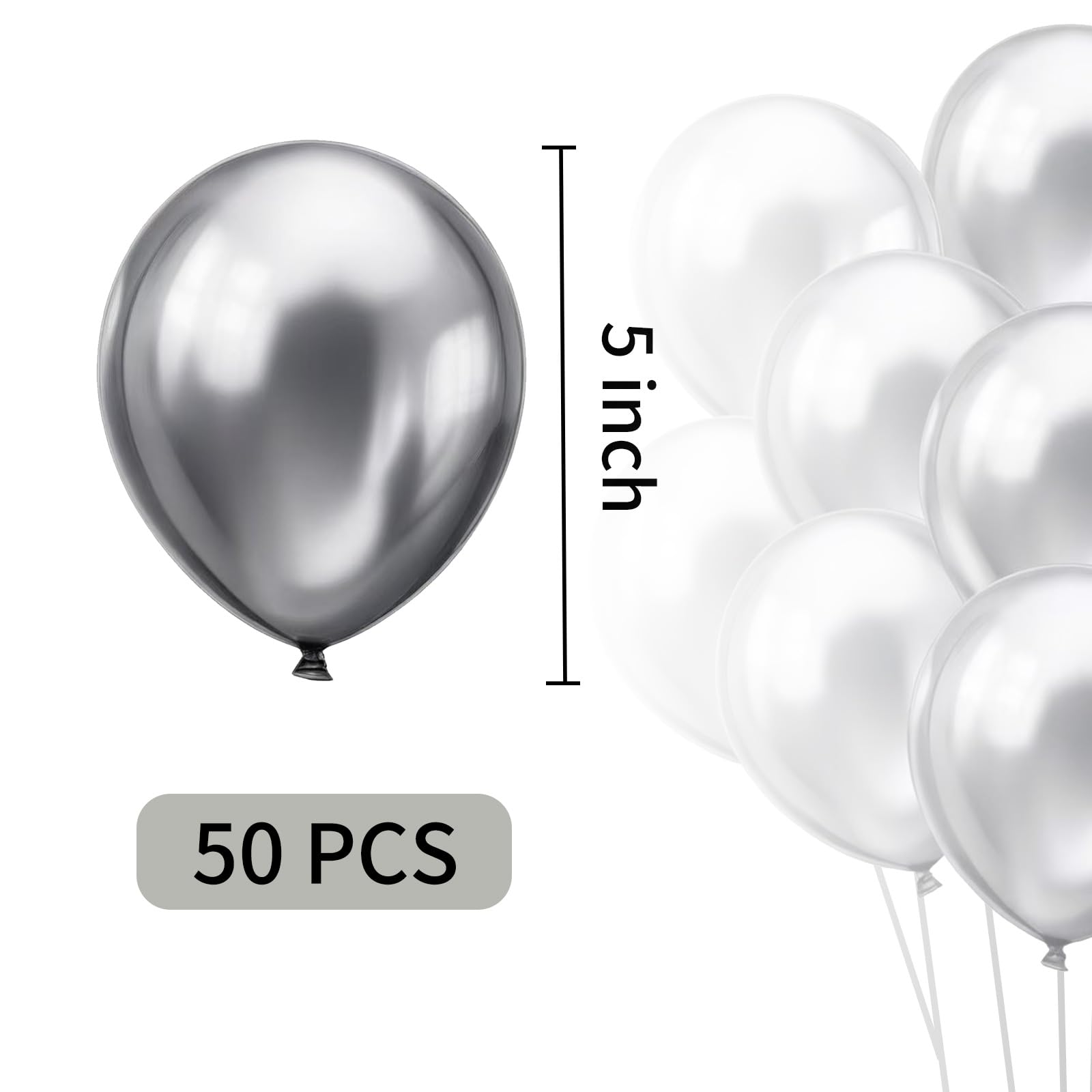 Ztikug 50pcs Silver Metallic Balloons 5 Inch Latex Balloons for Birthday Party