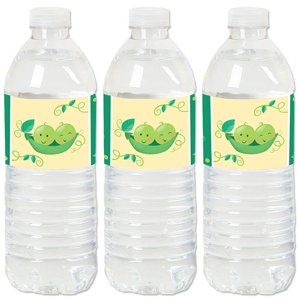 Big Dot of Happiness Double the Fun - Twins Two Peas in a Pod - Baby Shower or First Birthday Party Water Bottle Sticker Labels - Set of 20