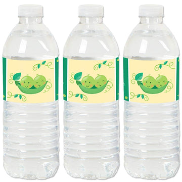 Big Dot of Happiness Double the Fun - Twins Two Peas in a Pod - Baby Shower or First Birthday Party Water Bottle Sticker Labels - Set of 20
