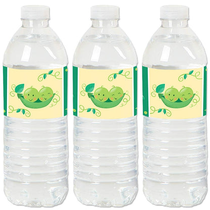 Big Dot of Happiness Double the Fun - Twins Two Peas in a Pod - Baby Shower or First Birthday Party Water Bottle Sticker Labels - Set of 20