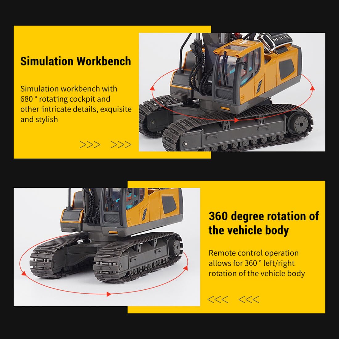 RCTRORCARY Remote Control Excavator Digger with Lights and Sound Effects, 1:20 2.4G 11CH Alloy Construction Vehicles, 360° Rotation Construction Car