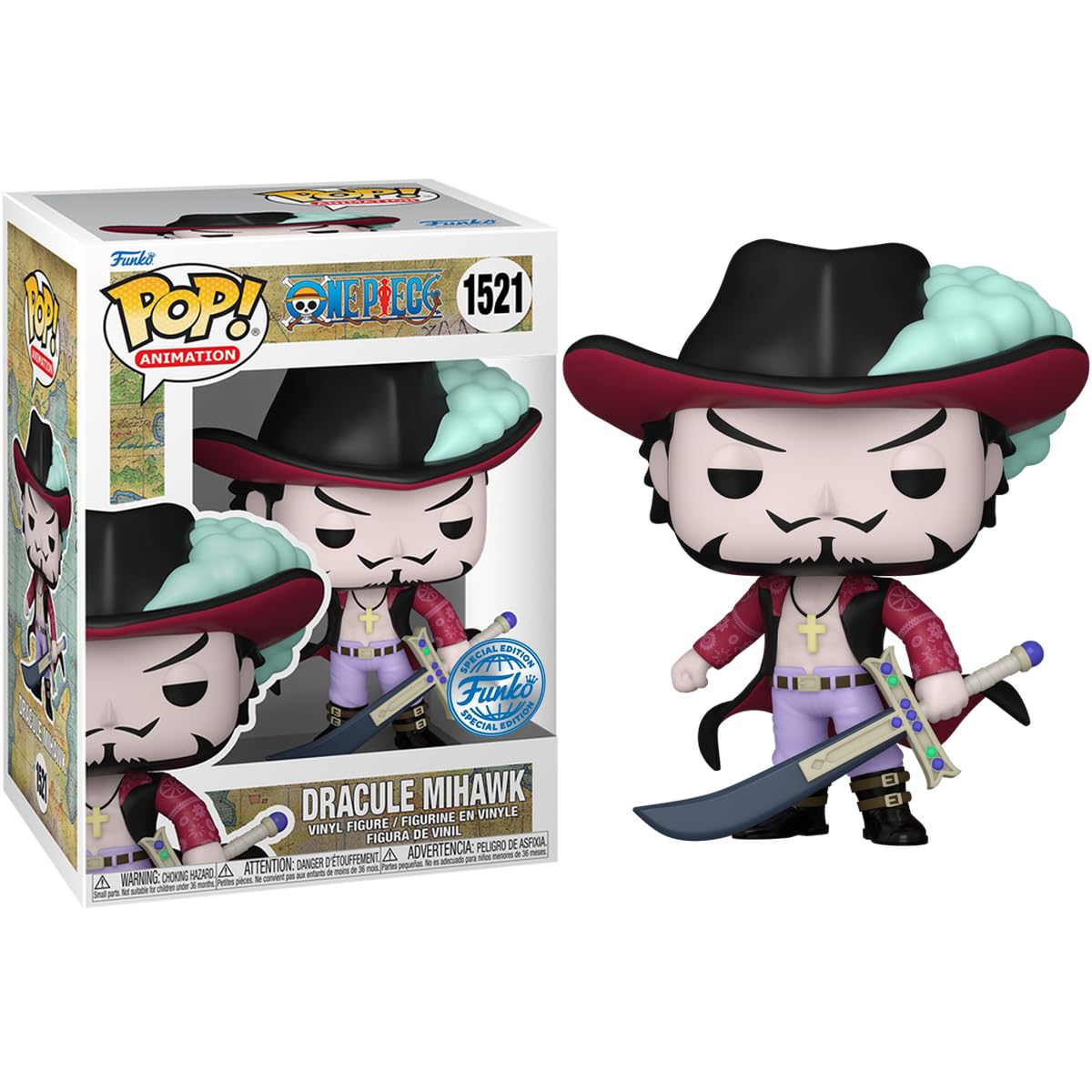 Funko One Piece Dracule Mihawk Exclusive Pop Vinyl Figure 1521, Standard, 77108