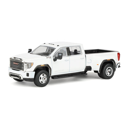 Greenlight 1/64 2022 GMC Sierra 3500HD Denali Dually Pickup Truck, White Frost 51678-B