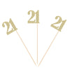 21st Birthday Centerpiece Sticks Gold Glittery Number 21 Table Topper Birthday Flower Picks Paper Sign - Pack of 10
