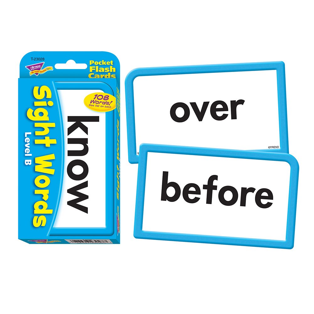 Trend Enterprises: Sight Words Level B Pocket Flash Cards, Great for Skill Building and Test Prep, 56 Two-Sided Cards Included, 108 Commonly-Used