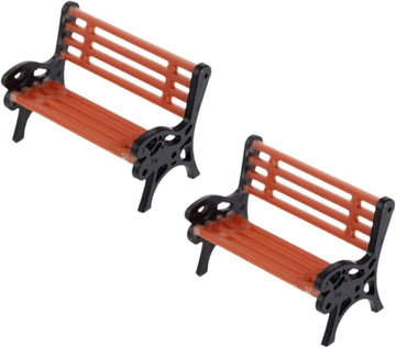 Miniature Park Bench Set 2-Pack - 1:12 Scale Brown Garden Seats with Realistic Detailing, Tiny Park Benches for Dollhouse and Fairy Garden