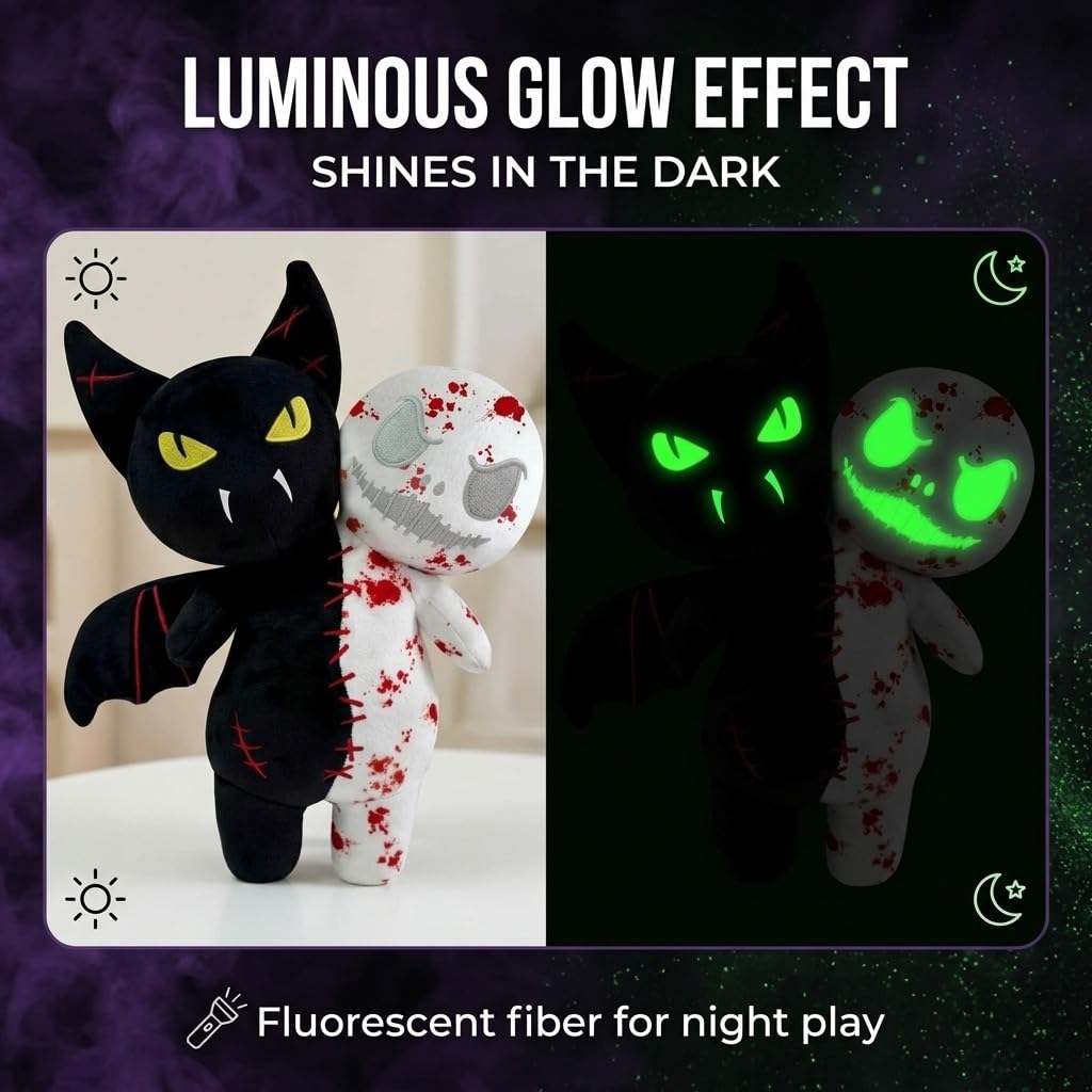 Qobacxso Horror Reversible Glow Plush Creepy Stuffed Animal Toy Scary Vampire & Ghost Buddy Doll for Kids & Game Fans Great Gift for Birthday