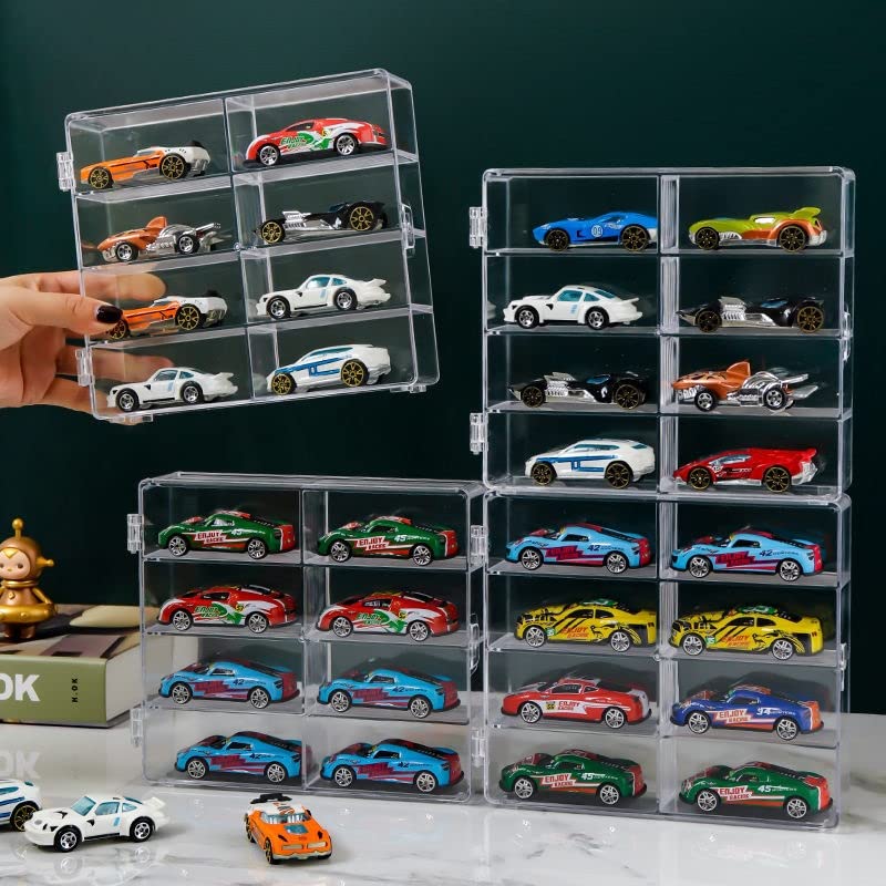YYDS 1:64 Display Case,8 Compartments Clear Showcase Organizer,Matchbox Display Cabinet for Mini Cars, Hot Wheels?4 Pack Display Case