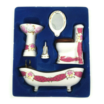 Dollhouse Bathroom Set 1/12 Scale Toilet Ceramic Miniature Furniture Accessories