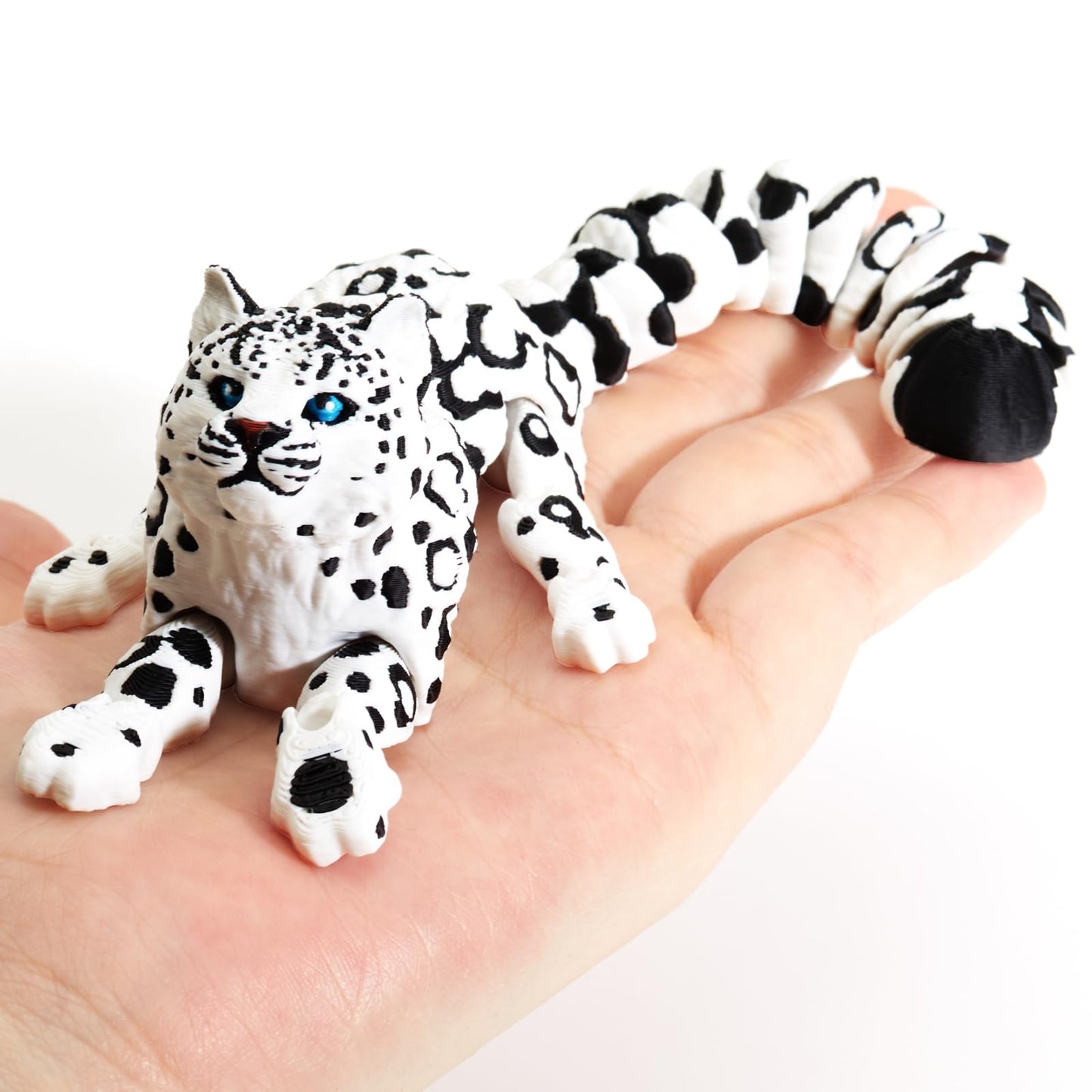 Maxdecoer 3D Printed Snow Leopard, 8" Flexible Articulated Snow Leopard Animal Figure, Desk Fidget Toy for Stress Relief & Office Decor Gift